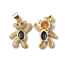 Полуночно-синий Стойка металлическая латунная микропрофилированная кубическая циркония подвески, без кадмия и без свинца, долговечный, реальный 18 k позолоченный, медведь, темно-синий, 19.5x12.5x4.5 мм, отверстие : 4x3.3 мм