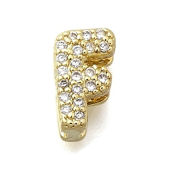 Letter F Латунные микро-паве кубические цирконии буквы многорядные звенья, без свинца и без кадмия, реальный 18 k позолоченный, Буква F, 8.5x5.5x4.5 мм, отверстие : 3.5x1.5 мм
