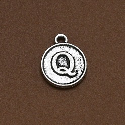 Letter Q Подвески из сплава в тибетском стиле, плоские круглые с буквы, античная бронза, letter.a, 15x12.5x2 мм, отверстие : 1.5 мм