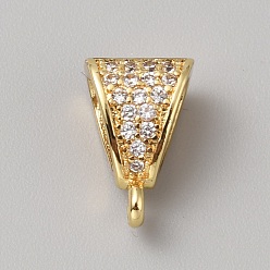 Золотой Латунные поручни из кубического циркония с микропаве, треугольные, золотые, 11.5x7.5x6 мм, отверстие : 1 мм, внутренний диаметр: 6.5x3.5 мм