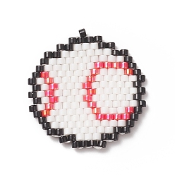 Baseball Handmade Loom Pattern MIYUKI Seed Beads, Sport Theme Pendants, Baseball Pattern, 24x23x1.8mm, Hole: 0.7mm