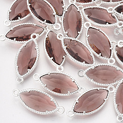 Фиолетовый Стеклянные ссылки, с посеребренными выводами из экологически чистого сплава, граненые, лошадиный глаз , фиолетовые, 21x9x4 мм, отверстие : 1.2 мм