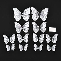 Black PVC Plastic Artificial 3D Butterfly Decorations, with Adhesive Sticker and Magnet, for Fridge Magnets or Wall Decorations, Black, 45~95x57~118x5mm, 12pcs/bag