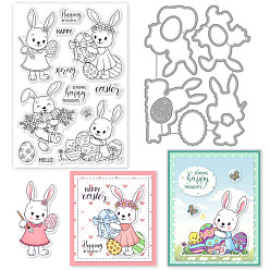 Кролик Наборы для изготовления альбомов своими руками, включая 1 штампы из листового ПВХ и 1 трафареты из углеродистой стали из поликарбоната, пасхальное яйцо, Картина кролика, штампы: 16x11x0.3см, трафареты: 14.5x11x0.08 см