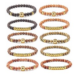 (52) Непрозрачная лаванда Набор браслетов из деревянных бусин, с синтетическими бусинами из гематита и латунными бусинами, разноцветные, внутренний диаметр: 2-1/4 дюйм (5.7 см), 2 шт / комплект