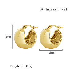 Oval Pendientes de aro de acero inoxidable para mujer., real 18 k chapado en oro, pendientes de aro gruesos, oval, 20x19 mm