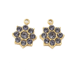 Черный Алмаз 304 прелести нержавеющей стали, со стразами, цветок, черный алмаз, 12.5x10x3 мм, отверстие : 1.2 мм