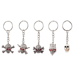 Белый Дым Брелок для ключей из пластика и смолы на тему Хэллоуина, с железными разрезными брелоками, череп, серый, 7.6~8 см, Череп: 23.5~27.5x14~32.5x16.5~19.5 mm