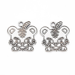 Античное Серебро Сплавочные сеттинги для кулона, тибетский стиль, без кадмия и без свинца, тигр, античное серебро, 25x23.5x1.5 мм, отверстие : 2 мм