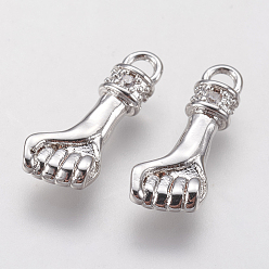 Платина Латунные микро проложить кубического циркония подвески, кулак, платина, 14.5x6x2.5 мм, отверстие : 2 мм