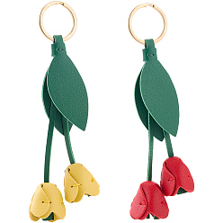 (52) Непрозрачная лаванда 2 шт. 2 цвета имитация кожи подвесное украшение для ключей, с кольцом сплава, тюльпан, цветок, разноцветные, 150 мм, 1 шт / цвет