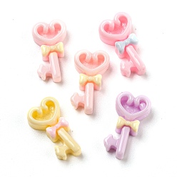 Mixed Color Opaque Resin Decoden Cabochons, Heart Shaped Key with Bowknot, Mixed Color, 14.5x8x4.5mm