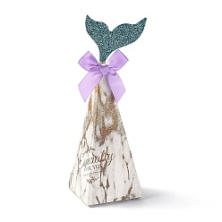 Gold Mermaid Candboard Box, with Bowknot and Fishtail, Gift Wrapping Bags, for Presents Candies Cookies, Cone, Gold, 6x6x19cm