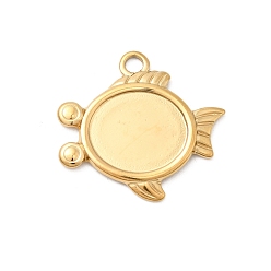 Fish 304 Настройки кабошон из нержавеющей стали кулон, коллекция океана, ионное покрытие (ip), золотые, рыба, лоток : 12.5x14.5 мм, 23x25x2 мм, отверстие : 2.5 мм