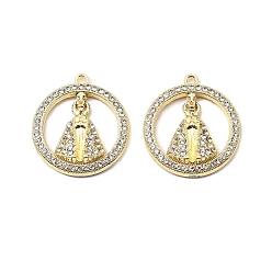 Золотой Подвески из сплава и страза, плоский круглый с nossa senhora, золотые, 26x23.5x5 мм, отверстие : 1.6 мм