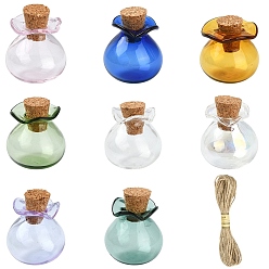 Color mezclado 8 piezas 8 colores adorno de botellas de corcho de vidrio con forma de bolso de la suerte, vaso vacío deseando botellas, con cordón de yute 10m, viales de bricolaje para decoraciones colgantes, color mezclado, 2.5 cm, botella (sin tapón de corcho): 2.1x1.9 cm, 1 pc / color