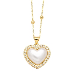 Golden Plastic Pendant Necklaces, with Brass Micro Pave Cubic Zirconia Finding, Heart, Golden, 17.72 inch(45cm)