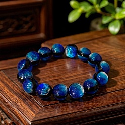 Bleu Royal 14 Bracelets extensibles ronds en verre et feuille lumineux faits à la main (mm), brillent dans le noir, bleu royal, diamètre intérieur: 2.20 pouce (5.6 cm)