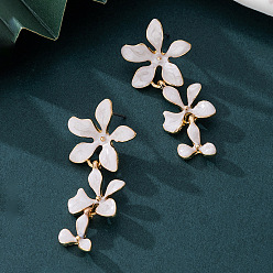 Белый Серьги-гвоздики из цветочного сплава и страз, с эмалью, золотые, белые, 50x22 мм