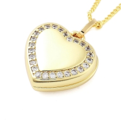 Сердце Латунные микропаве прозрачные кубические цирконии спутниковая цепь медальон кулон ожерелья для женщин, реальный 18 k позолоченный, сердце, 17.95 дюйм (45.6 см)