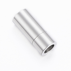 Stainless Steel Color Tarnish Resistant Smooth 304 Stainless Steel Magnetic Clasps with Glue-in Ends, Column, Stainless Steel Color, 19x8mm, Hole: 5mm
