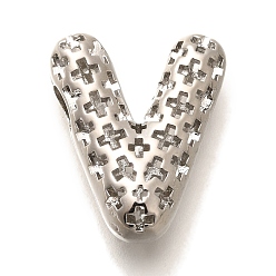 Letter V Латунные подвески, подвески с полыми буквами, стойки покрытие, долговечный, без кадмия и без свинца, Буква V, 21x18x8 мм, отверстие : 5x2.7 мм