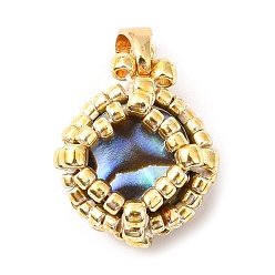 Плоский Круглый Натуральные подвески в виде ушка, Круглые бусины Тохо, завернутые в обертку, с латунными застежками из настоящей позолоченной 18k на дужках, плоско-круглые, 15x12.5x7.5 мм, отверстие : 4.5x3 мм