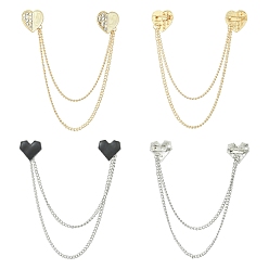 Mixed Color 4Pcs 2 Styles Heart Rhinestone Lapel Pins, Alloy Brooch with Hanging Long Chains for Suit Shirt Collar, Mixed Color, 180~186mm, 2pcs/style