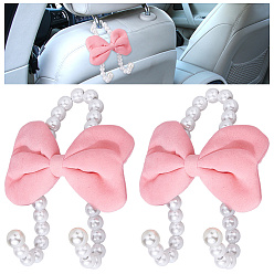 Ярко-Розовый 2шт. пластиковый искусственный жемчуг автомобильный крючок, с бархатным бантом, ярко-розовый, 118x90x40.5 мм