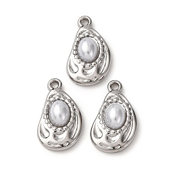 Нержавеющая Сталь Цвет 304 подвески из нержавеющей стали, слеза, с абс пластмассовой имитационной жемчужиной, цвет нержавеющей стали, 22.5x13.5x6.5 мм, отверстие : 1.8 мм