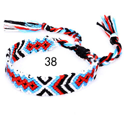 Red Cotton Braided Rhombus Pattern Cord Bracelet, Ethnic Tribal Adjustable Brazilian Bracelet for Women, Red, 5-7/8~14-1/8 inch(15~36cm)
