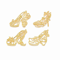 Golden Zinc Alloy Open Back Bezel Pendants, For DIY UV Resin, Epoxy Resin, Pressed Flower Jewelry, Princess Shoes, Golden, 41~61x46.5~59x1~2mm, Hole: 1.5mm, 4pcs/set