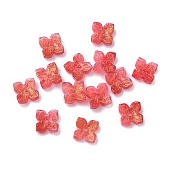 Красный Окрашенные и нагретые стеклянные колпачки для бусин, 4-лепестков цветка, красные, 10x10x3.5 мм, отверстие : 1.4 мм