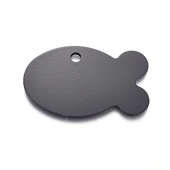 Черный Алюминиевые подвески, штамповка пустой метки, рыба, чёрные, 24x38x1 мм, отверстие : 3 мм