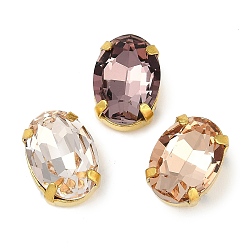 Золотой Латунные стеклянные стразы пришивные стразы, граненые, овальные, разноцветные, золотые, 14x10x7 мм, отверстие : 1.2 мм