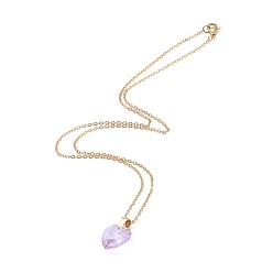 Púrpura Colgante de cristal corazón collares, con 304 cadenas de cable de acero inoxidable y cierres de pinza de langosta, púrpura, 17.6 pulgada (44.7 cm)