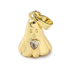 Ghost Латунные микро проложить кубического циркония подвески, без кадмия и без свинца, реальный 18 k позолоченный, призрак, 15x11x8 мм, отверстие : 3.5x6 мм