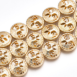 Светло-Золотое Покрытие Гальванизировать немагнитных синтетический гематит бисер пряди, плоские круглые с дерева жизни, свет позолоченные, 12~13x4.5 мм, отверстие : 1 мм, около 33 шт / нитка, 15.9 дюйм