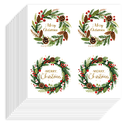 Christmas Wreath Самоклеящиеся бумажные декоративные наклейки, для партии, декоративные подарки запечатывание, Рождественский венок, 90x90 мм, 4 шаблоны/шт