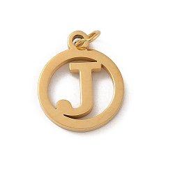 Letter J 304 подвески из нержавеющей стали с соединительным кольцом, золотые, кольцо с буквой-шармом, буква J, 14.5x12x1.5 мм, отверстие : 3 мм