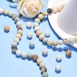 Flower Amazonite Natural Flower Amazonite Beads Strands, Frosted, Round, 10mm, Hole: 1mm, about 38pcs/strand, 15.5 inch(39.5cm)