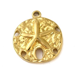 Настоящее золото 18K Ионное покрытие (ip) 304 подвески из нержавеющей стали, шарм песчаного доллара, , плоская круглая с подвеской в виде морской звезды, реальный 18 k позолоченный, 17x15.5x3 мм, отверстие : 1.4 мм