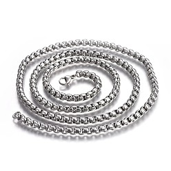 Нержавеющая Сталь Цвет Не тускнеет 304 ожерелья из нержавеющей стали с цепочкой-коробкой, с карабин-лобстерами , цвет нержавеющей стали, 31.4 дюйм (80 см), 5.0 мм