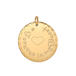 Настоящее золото 14K Плоские круглые подвески со словами 304 подвески из нержавеющей стали, ионное покрытие (ip), реальный 14 k позолоченный, 25x25 мм