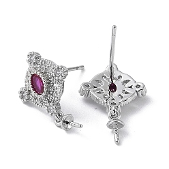 Платина Фурнитура для сережек-гвоздиков с ромбами из латуни с кубическим цирконием, без кадмия, без никеля и без свинца, с 925 штырями стерлингового серебра, платина, 19x12x2.5 мм, штифты : 0.5x12 мм