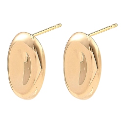 Real 18K Gold Plated SHEGRACE Brass Stud Earring Findings, Oval, with Loop, Cadmium Free & Lead Free & Nickel Free, Real 18K Gold Plated, 16x10mm, Hole: 1.4mm, Pin: 11.5x0.8mm