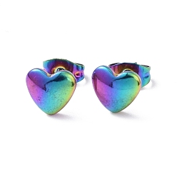 Rainbow Color Ионное покрытие (ip) 304 серьги-гвоздики из нержавеющей стали, сердце, Радуга цветов, 7.7x8 мм, штифты : 0.8 мм