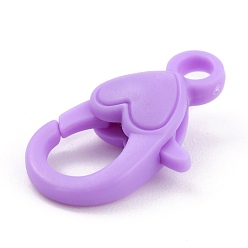 Lilac Plastic Lobster Claw Clasps, Heart, Lilac, 22.5x13x6.5mm, Hole: 3mm