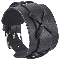 Noir Bracelets en cordon de simili cuir pour hommes, avec fermoir en alliage, platine, noir, 11.42 pouce (29 cm)