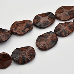 Obsidienne Acajou Vague ovale acajou naturel obsidienne perles brins, 35x25x6mm, Trou: 1mm, Environ 12 pcs/chapelet, 15.7 pouce